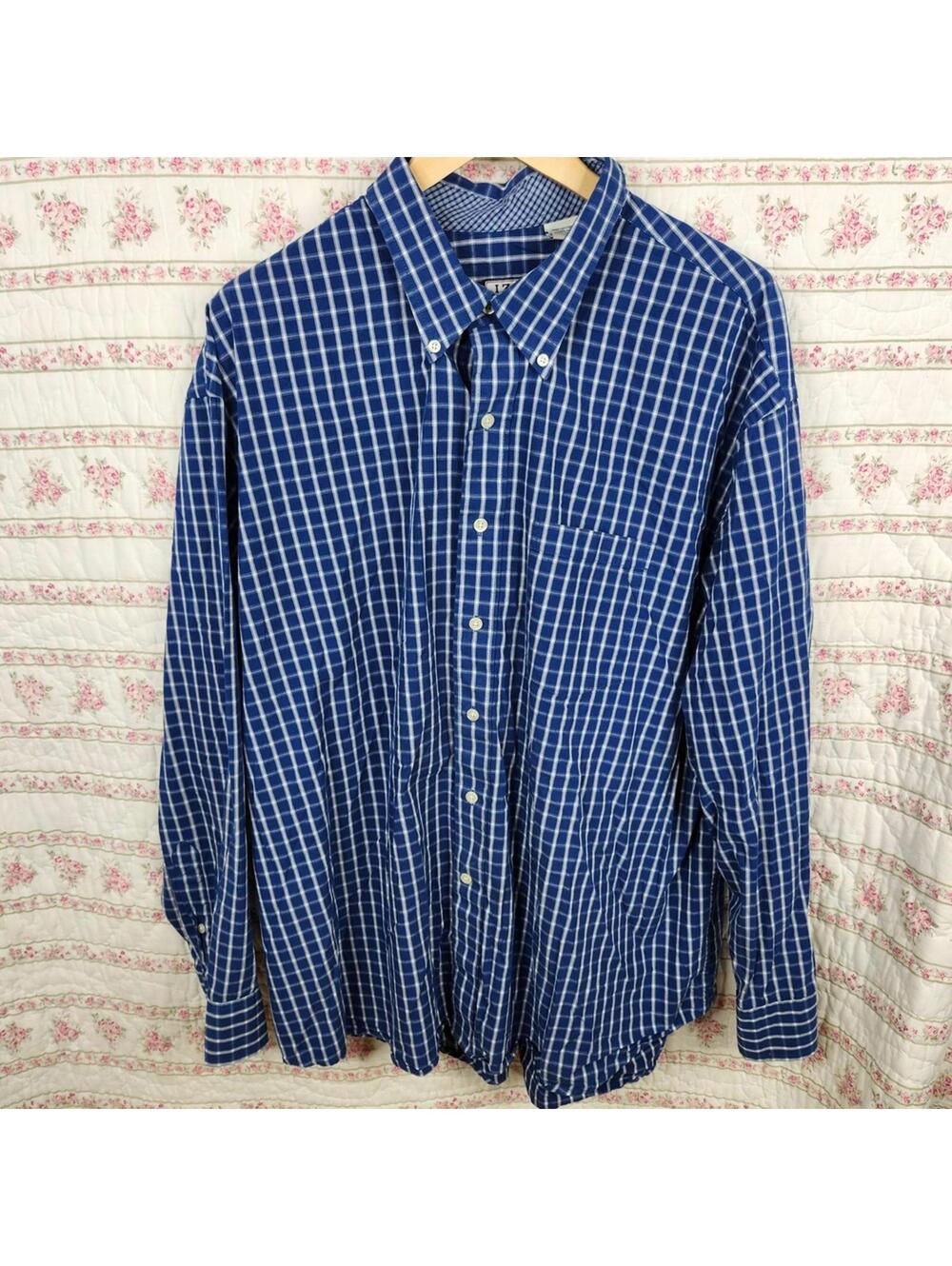 Izod Classic Blue Checkered Men's Casual Button-Down Shirt XXL